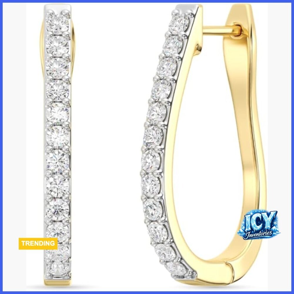 Lab-Grown Diamond Hoop Earrings in 925 Sterling Silver and 14KT Yellow Gold